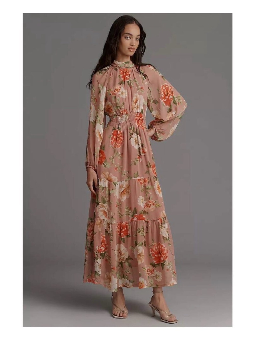 Anthropologie Somerset Long Sleeve Chiffon Maxi Dress Floral Size S
